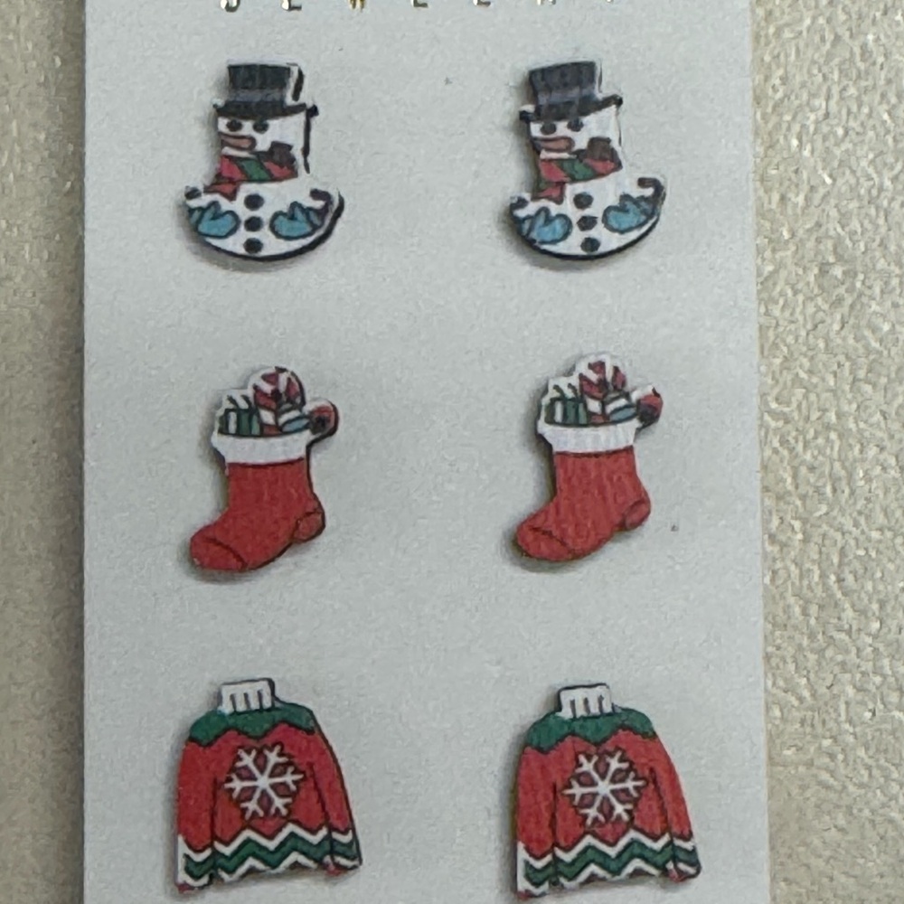 Festive Hand made Wooden Holiday Earrings Set